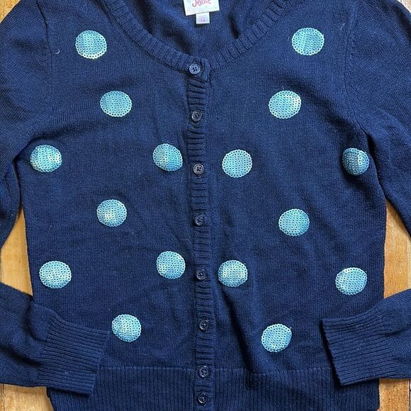 Justice sweater size 14 Blue Sequins Polka Dots Knit Cardigan Sweater spring - Picture 2 of 5